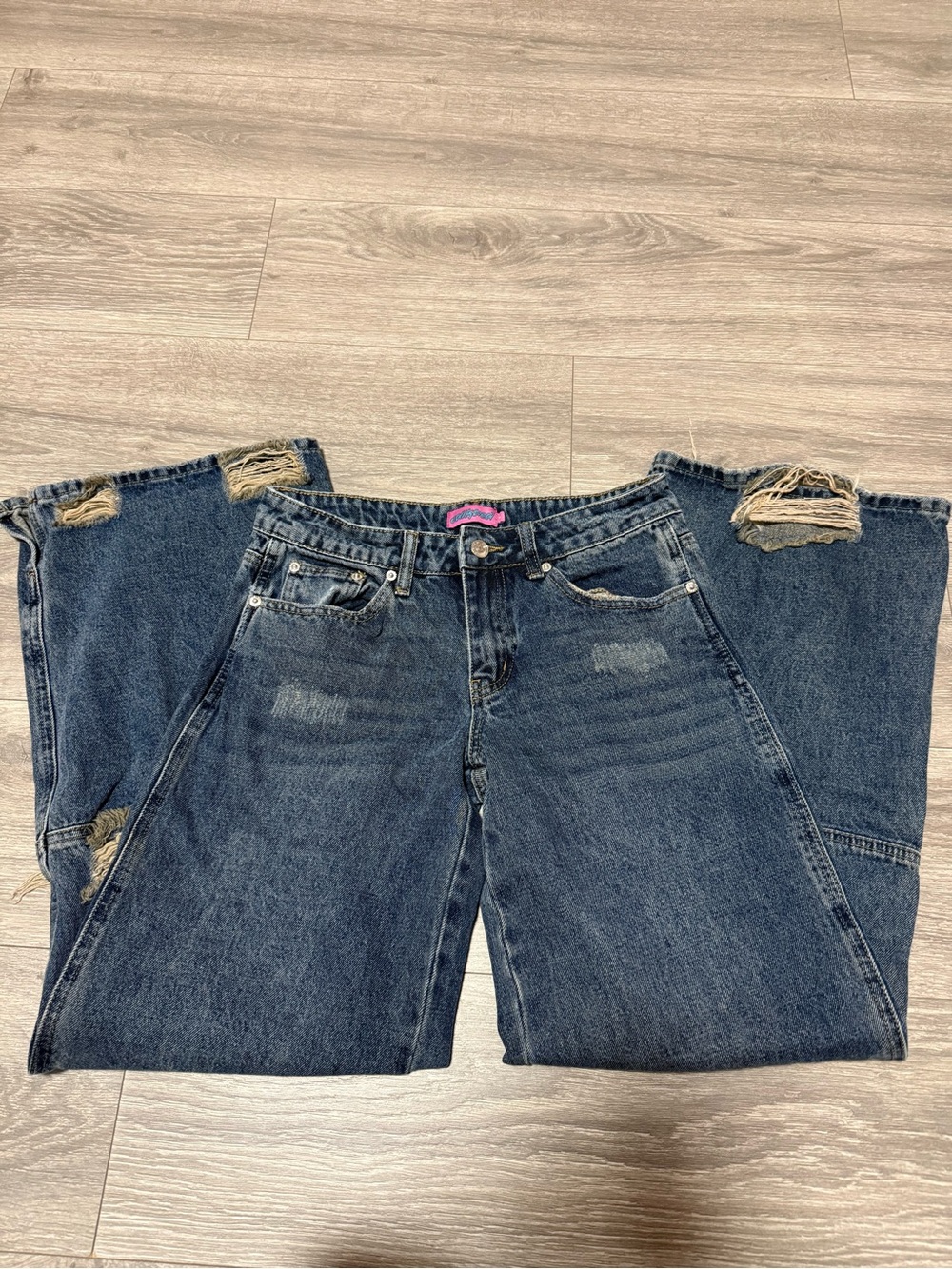 Edikted Dark Blue Distressed Wide-Leg Jeans